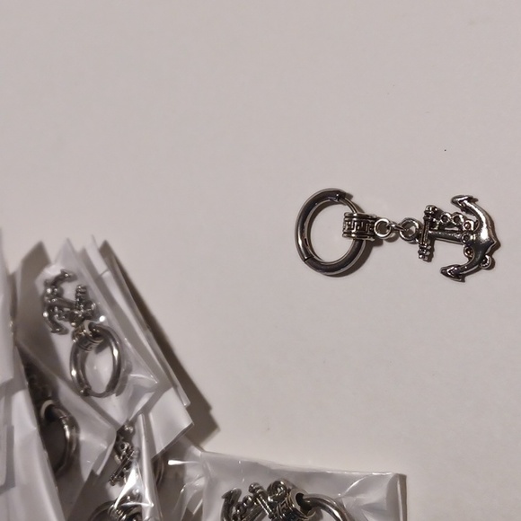 2pc Stainless Anchor Cross Earring Single Ear Silver-tone Hinged Hoop - Picture 3 of 14